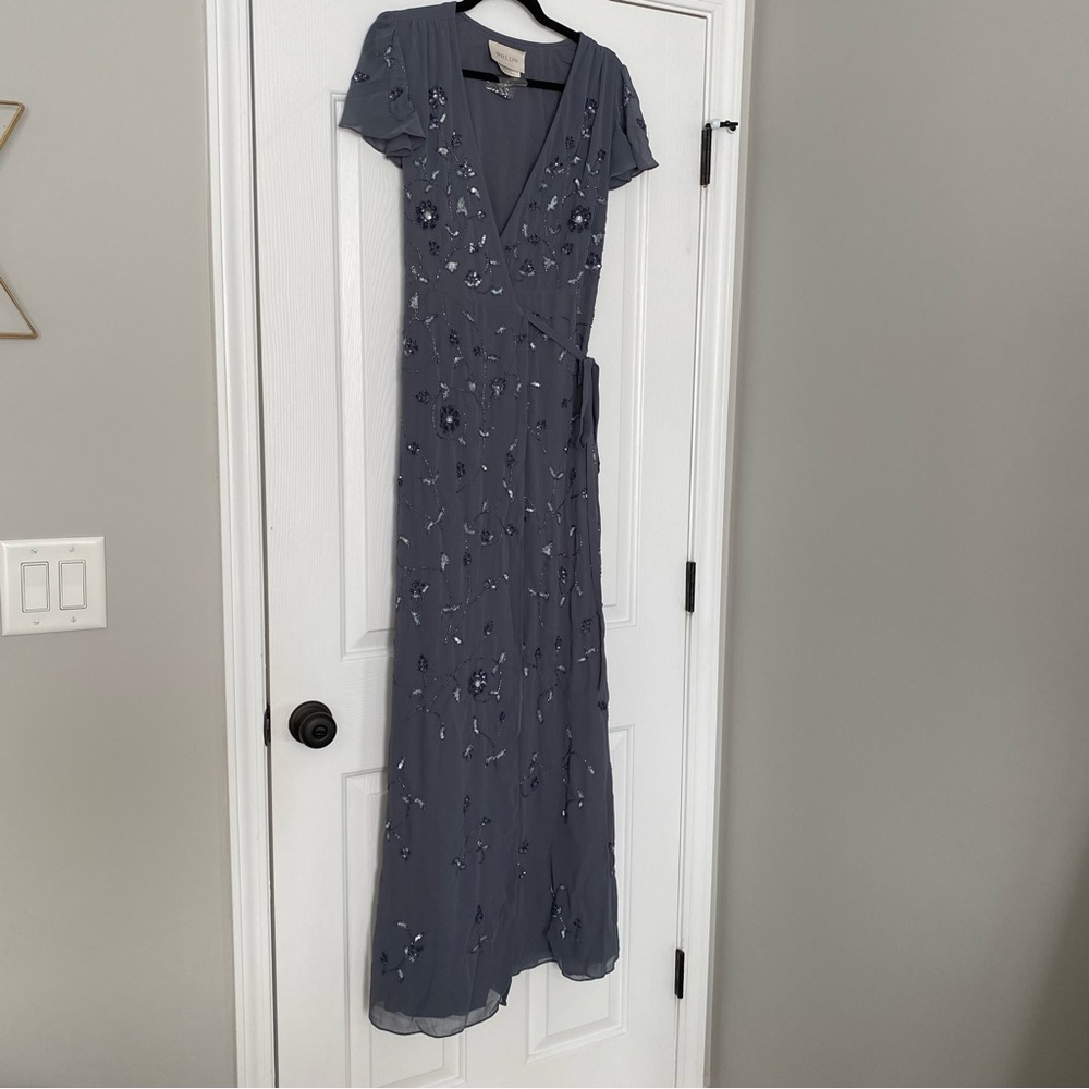 BHLDN Plymouth Grey Beaded Maxi Wrap Dress - Picture 8 of 10